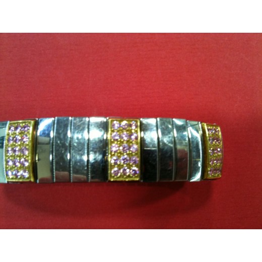 Bracelet Nomination Extension en or, acier et saphirs roses
