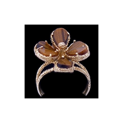 Bague fleur en or et œil de tigre