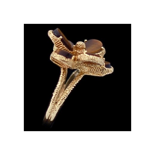 Bague fleur en or et œil de tigre