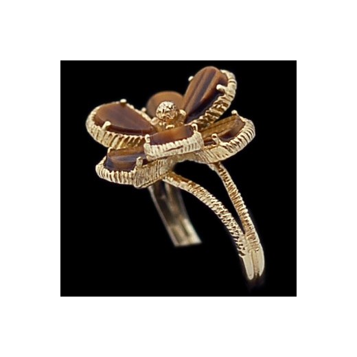 Bague fleur en or et œil de tigre