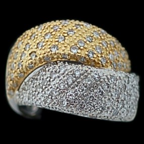 Bague moderne deux ors et pavage diamants