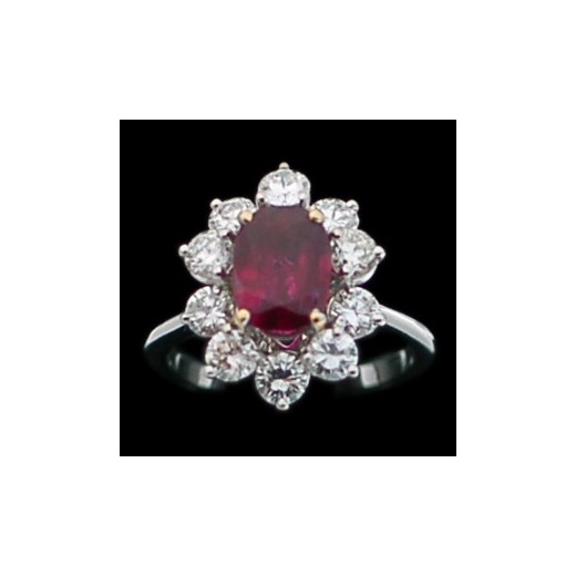 Bague marguerite moderne en or, diamants et rubis