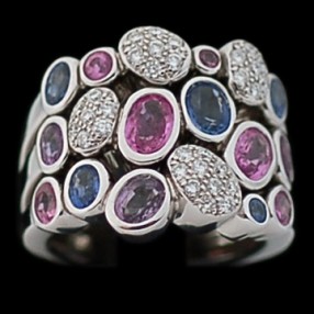 Bague moderne en or, diamants, saphirs et améthystes