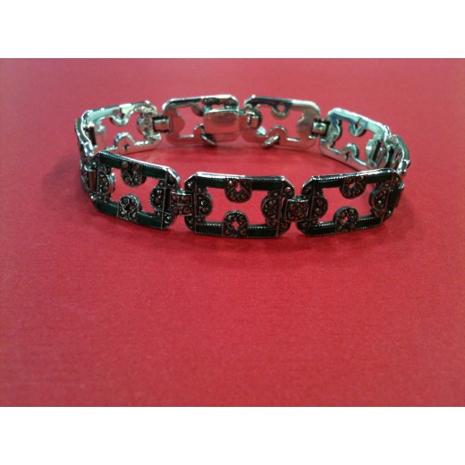 Bracelet en argent, marchassite et émail