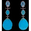 Boucles d'oreilles pendantes en turquoise, or et diamants