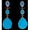 Boucles d'oreilles pendantes en turquoise, or et diamants