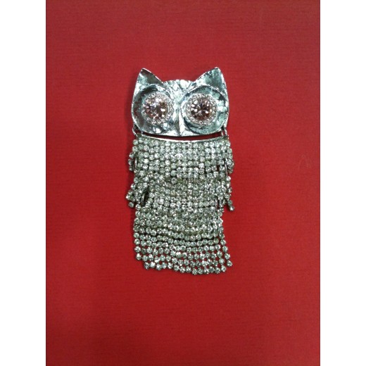 Broche Sonia Rykiel Chouette en métal argenté