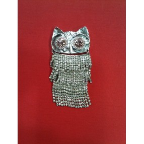 Broche Sonia Rykiel Chouette en métal argenté