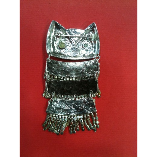 Broche Sonia Rykiel Chouette en métal argenté