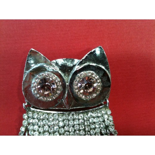 Broche Sonia Rykiel Chouette en métal argenté