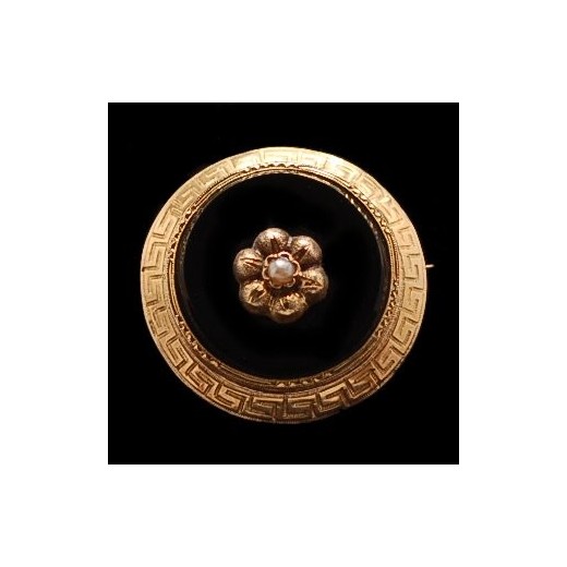 Broche NapolÃ©on III onyx et Perles Fines