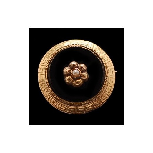 Broche NapolÃ©on III onyx et Perles Fines