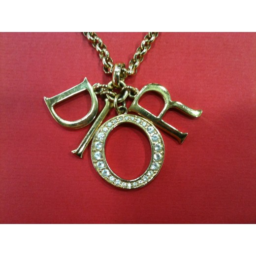 Collier long Christian Dior en métal doré