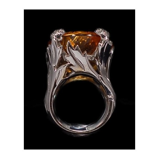Bague En Alliage Doré Avec Cristal Citrine Et Diamants - Taille 54, Occasion Comme Neuve, Signée H