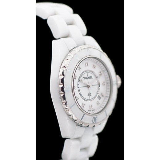 Montre Chanel J12 Blanche Index Diamants