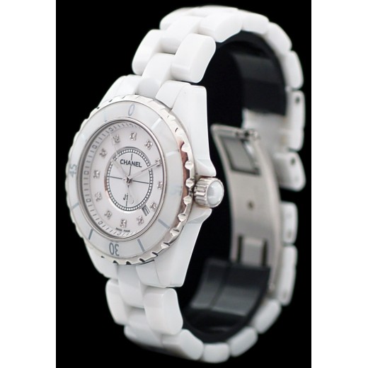 Montre Chanel J12 Blanche Index Diamants