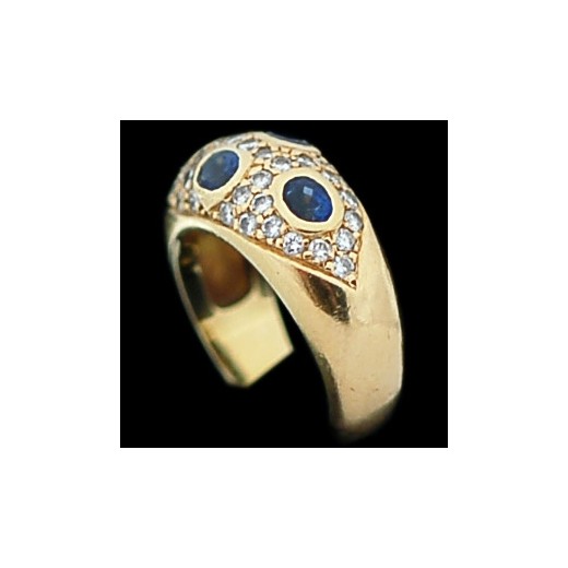 Bague moderne jonc en or, saphirs et diamants