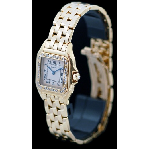Montre Cartier Panthère en or, lunette et couronne diamants