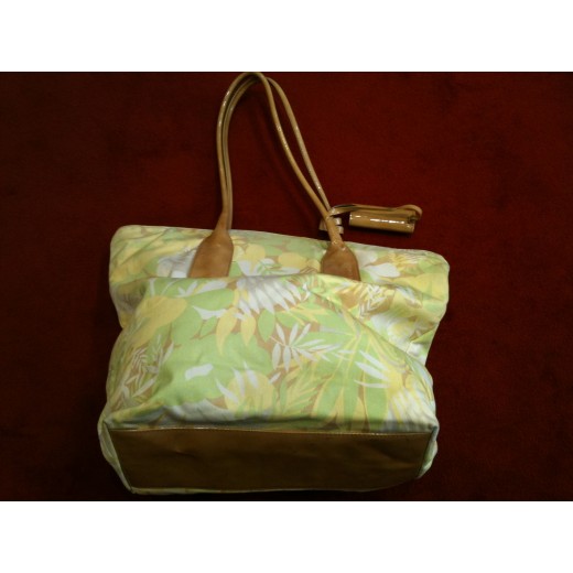 Sac Escada en tissu fleuri et cuir vernis beige