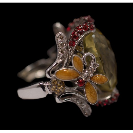 Bague créateur libellule pierres fines et précieuses 