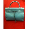 Sac Hermès Kelly Flat en cuir bleu