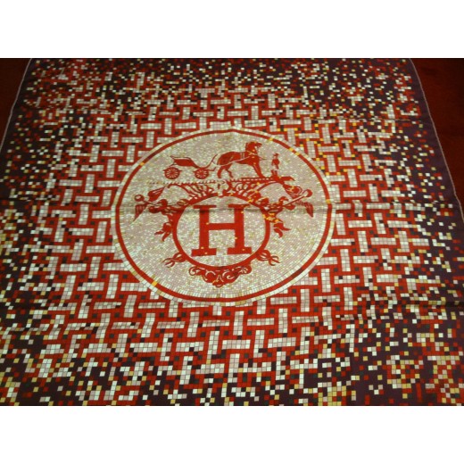 Foulard Hermès 90 Cm En Soie - Motif Mosaïque, Multicolore, Vintage Très Bon état