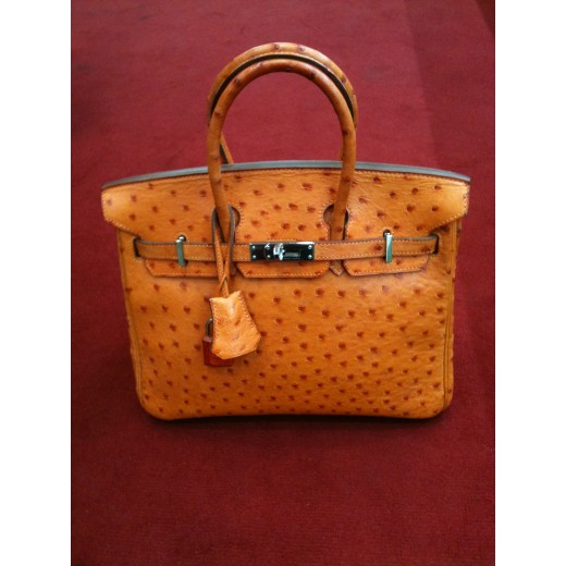 Sac Hermès Birkin 25 cm en autruche orange