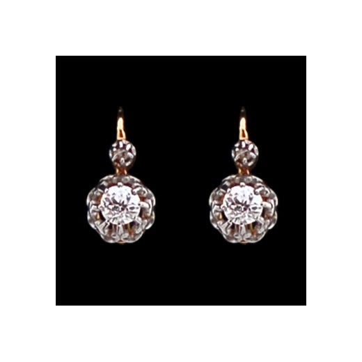 Boucles d'oreilles dormeuses deux ors et diamants