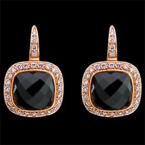 Boucles d'oreilles dormeuses en or, onyx et diamants