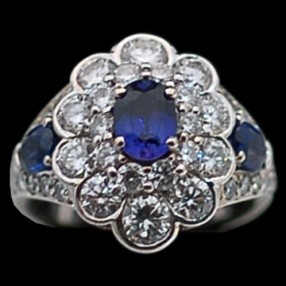 Bague moderne en or, diamants, saphirs et tanzanite