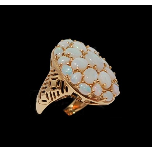 Bague En Or Jaune 18K Avec Opales Et Zircons – Taille 56 – Occasion Polie Sous écrin