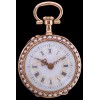 Montre de col ancienne en or, perles et diamant