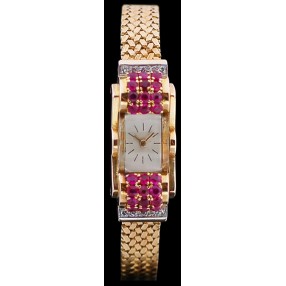 Montre Bijou ancienne en or, diamants et rubis