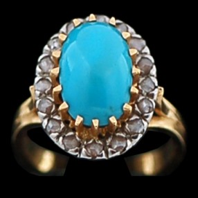 Bague moderne 2 ors, turquoises et diamants