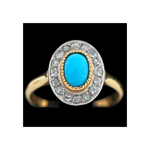 Bague ancienne 2 ors, turquoise et diamants