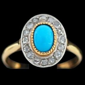 Bague ancienne 2 ors, turquoise et diamants