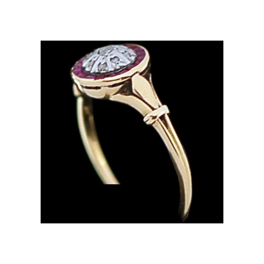 Bague ancienne 2 ors, diamants et rubellites