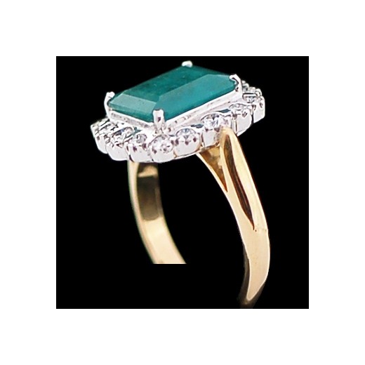 Bague moderne style marguerite en or, émeraude et diamants