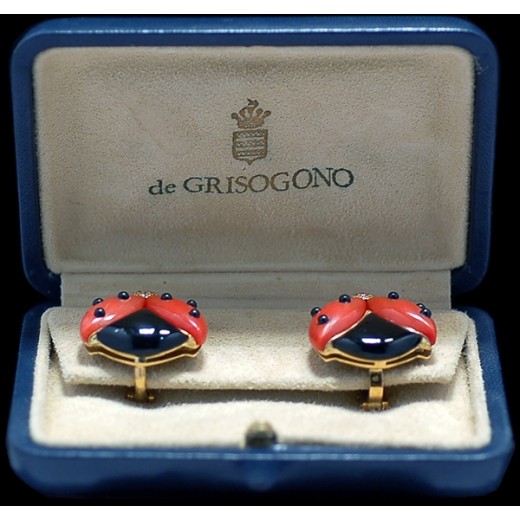 Boucles d'oreilles De Grisogono Coccinelle en or, corail, onyx et diamants