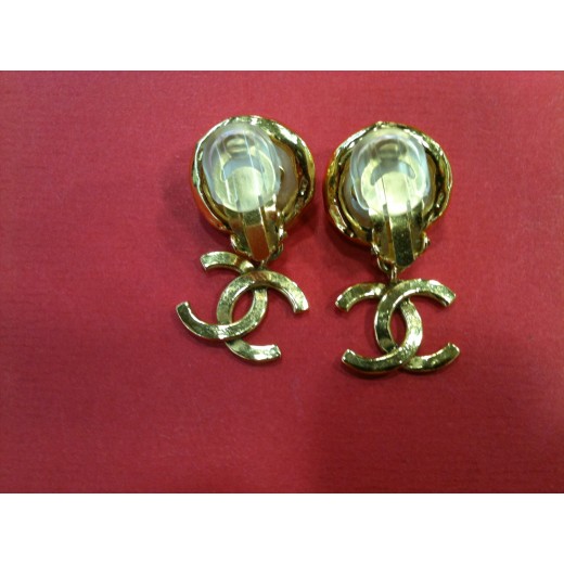 Boucles D'Oreilles Richel Paris Vintage - Métal Doré, Strass Et Perles - Excellent État