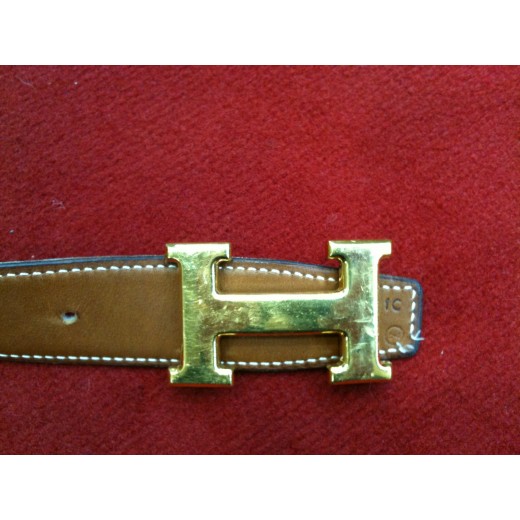 Ceinture Hermès H en cuir réversible gold/rouge