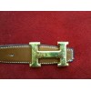 Ceinture Hermès H en cuir réversible gold/rouge