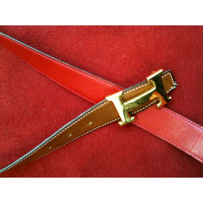 Ceinture Herm s H en cuir r versible gold rouge