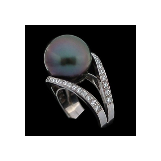Bague moderne en or, diamants et perle de Tahiti