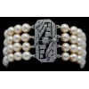 Bracelet ancien 4 rangs de perles en or, platine et diamants