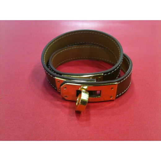 Bracelet Hermès Kelly Double tour en cuir gold