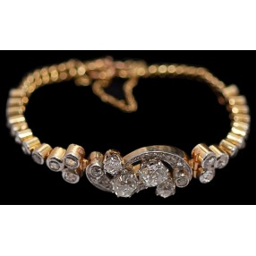Bracelet ancien en or, platine et diamants