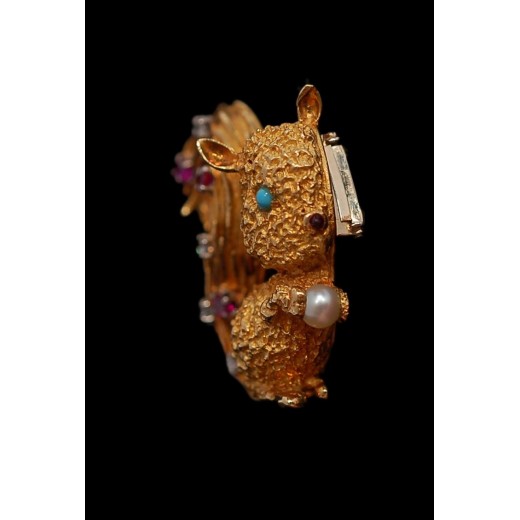Broche vintage oiseau hibou émaux noir strass