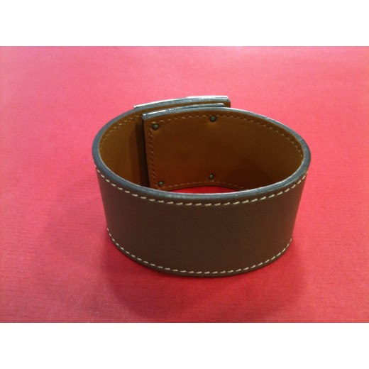 Bracelet Hermès Kelly Dog tour en cuir taupe