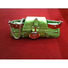 Sac Versace en cuir façon croco vert anis